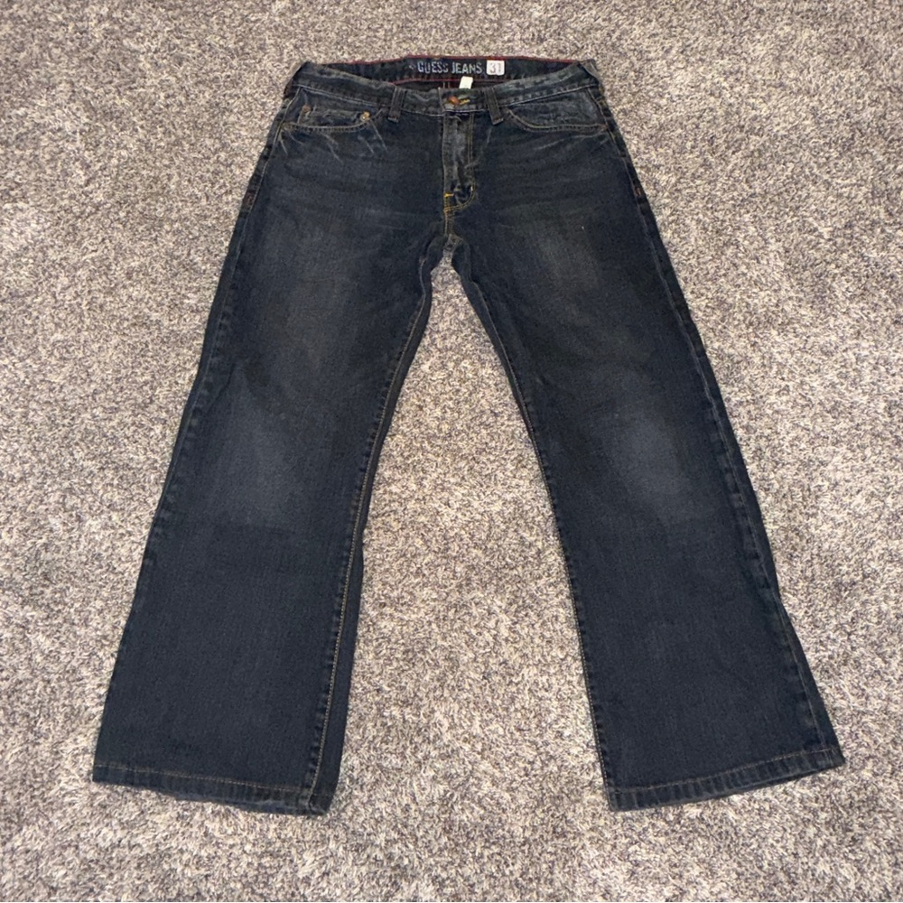 Guess Jeans Mens 31x25 Cliff Bootcut Vintage Denim Whisker Wide Leg Baggy Y2K